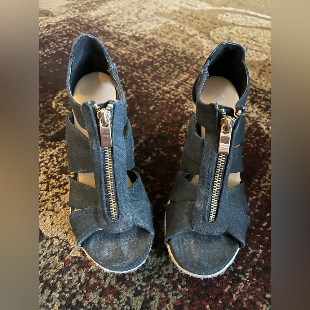 Merona Black Wedge Sandals with Zipper
